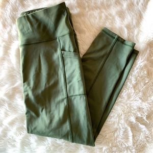 Ebb & Flow olive green crop workout leggings with pockets, medium